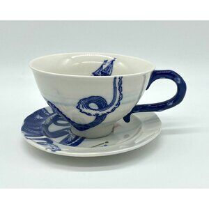 Anthropologie Nautical FROM THE DEEP Octopus Oversized Cup & Saucer Set 12 oz